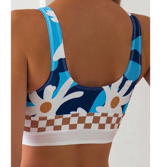 Boho Floral Checkered Print High Waisted Beach Bikini - Picture 3 of 4